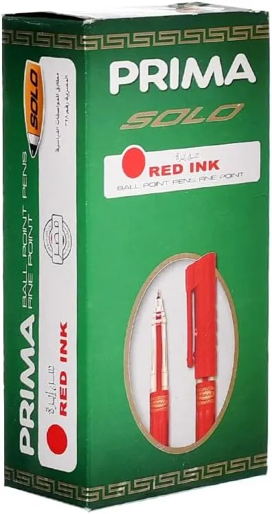 طقم اقلام جاف بسن ابرة سولو من بريما، 24 قلم- احمر